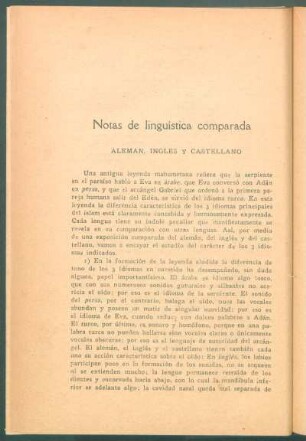 Notas de linguística comparada : Alemán, inglés y castellano