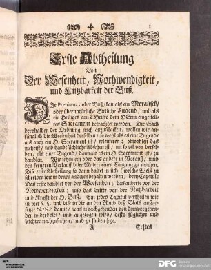Erste Abtheilung Von Der Wesenheit, Nothwendigkeit, und Nutzbarkeit der Buß.