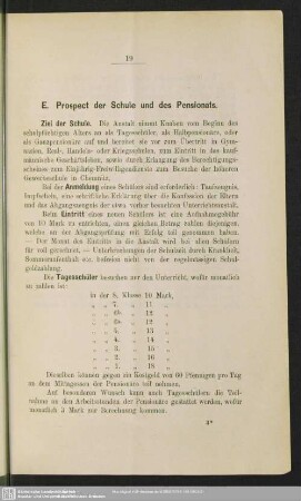 E. Prospekt der Schule und des Pensionats