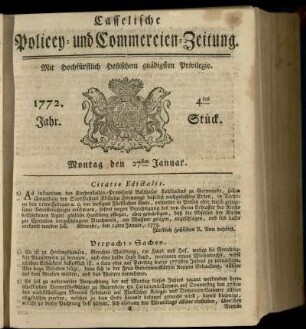 4tes Stueck, Montag den 27sten Januar 1772