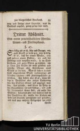 Dritter Abschnitt. Von einem gemeinschaftlichen Weysen- Armen- und Findlingshause.