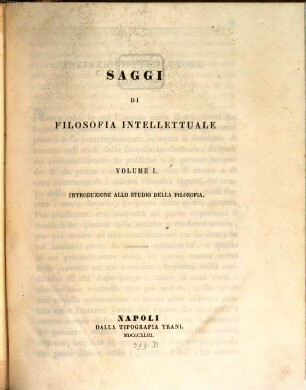 Saggi di filosofia intellettuale /: Winspeare :/, 1