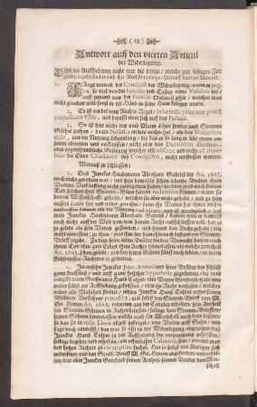 Antwort auff den vierten Articul der Widerlegung.