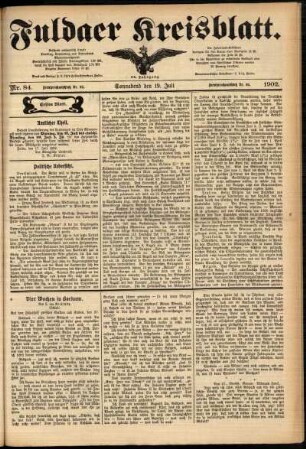 Erste Ausgabe vom Samstag, den 19. Juli 1902.