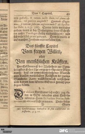 Das fünffte Capitel Vom freyen Willen, oder Von menschlichen Kräfften.