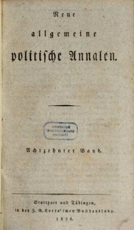 Neue allgemeine politische Annalen, 18. 1826