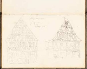 Skizzenbuch 1901: Fachwerk-Giebelhäuser in Maulbronn, Ansicht, perspektivische Ansicht