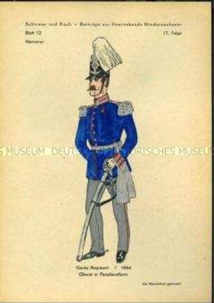 Uniformdarstellung, Oberst des Garde-Regiments, Königreich Hannover, 1866.