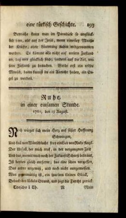 Ruhe in einer einsamen Stunde