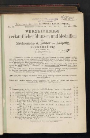 Verzeichniss verkäuflicher Münzen und Medaillen
