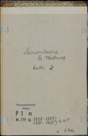 Zivilstandsregister der katholischen Gemeinde Neuenheerse, Kreis Warburg (GHT 1808-1809, 1811-1813) (Gemeinde: Katholische Gemeinde Neuenheerse)
