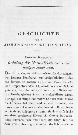 Erstes Kapitel. Gründung der Marien-Schule durch den heiligen Anscharius.