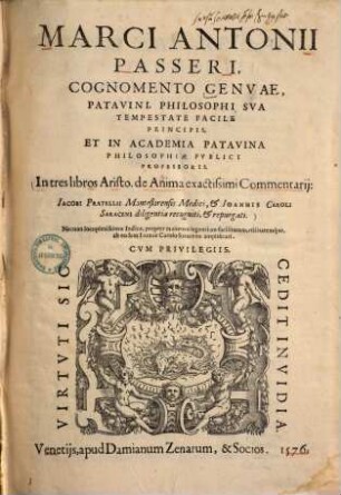 In tres libros Aristotelis de anima exactissimi commentarii