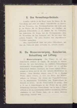 XI. Die Wasserversorgung, Kanalisation, Beleuchtung und Lüftung.