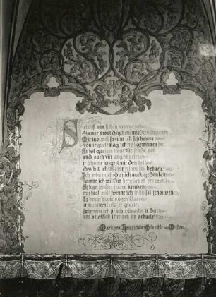 Haendel, Ernst. Dekorative Wandmalerei mit Schriftfeld. Wachsfarbe. Um 1875/1880. Meißen: Albrechtsburg, Großer Bankettsaal