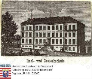 Darmstadt, Real- und Höhere Gewerbeschule am Kapellplatz / Vorderansicht