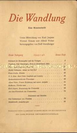 Monatsschrift Die Wandlung. 1. Jahrgang 1945/46