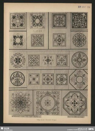 21 quadratische Füllungen im Renaissance-Charakter