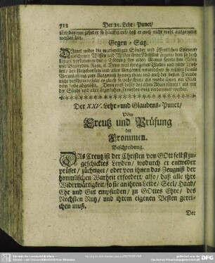 Der XXV. Lehr- und Glaubens-Punct. Vom Creutz und Prüfung der Frommen