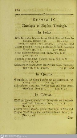 Sectio IX. Theologia et Physico-Theologia