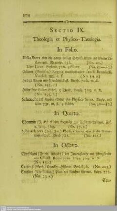 Sectio IX. Theologia et Physico-Theologia