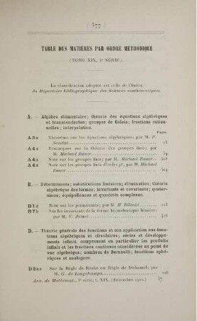 Table des matières par ordre méthodique.