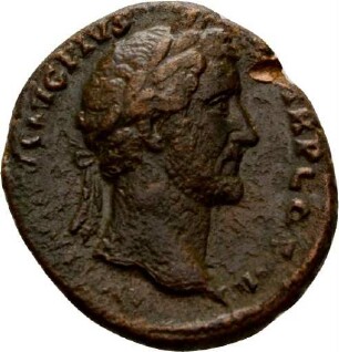 As des Antoninus Pius mit einer Inschrift im Eichenkranz