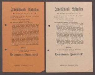 Flugblatt: "Irreführende Agitation...Hermann Hummel!" Fortschrittliche Volkspartei, 1913, Buchdruckerei L. Schönenberger, Triberg