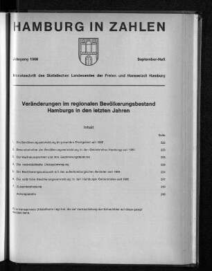 Veränderungen im regionalen Bevölkerungsbestand Hamburgs in den letzten Jahren