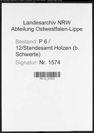 Sterberegister Standesamt Holzen bei Schwerte