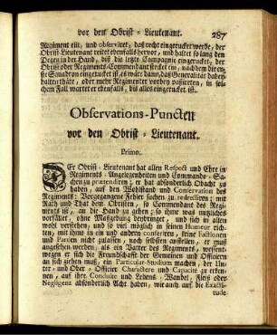 Observations-Puncten vor den Orist-Lieutnant.