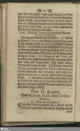 Das II. Capitel. Von der Scala, Tonis oder Clavibus Musicis