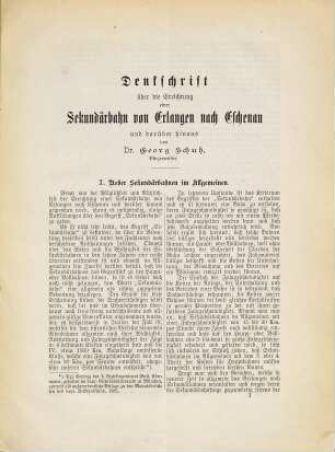 Denkschrift über die Errichtung einer Sekundärbahn von Erlangen nach Eschenau und darüber hinaus