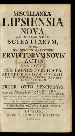 Voluminis Octavi Pars Prima
