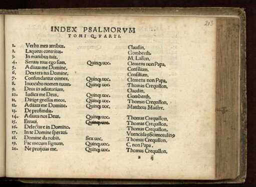 Index Psalmorum. Tomi quarti