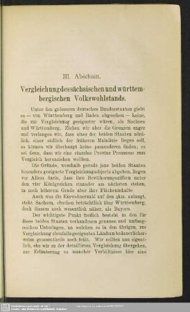 III. Abschnitt. Vergleichung des sächsischen und württembergischen Volkswohlstands