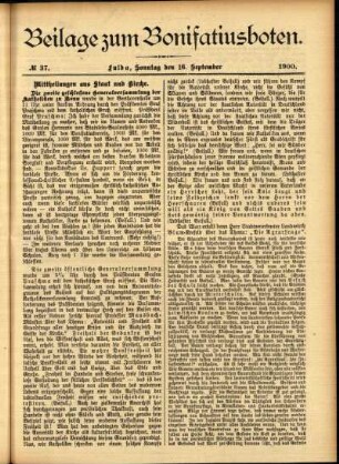 Zweite Ausgabe vom Sonntag, den 16. September 1900.
