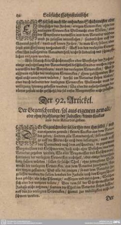 Der 92. Artickel. Der Gegenschreiber/ sol aus eigenem gewalt/ oder ohne bezahlunge der Zubussen/ keinen Kuckus aus dem Retardat geben.