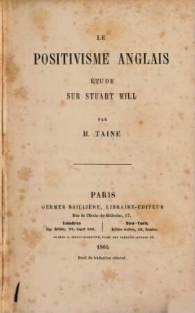 Le positivisme anglais : étude sur Stuart Mill