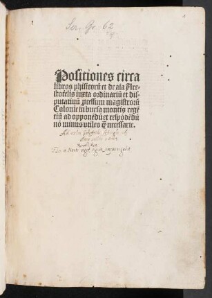 Positiones circa libros physicorum et de anima Aristotelis