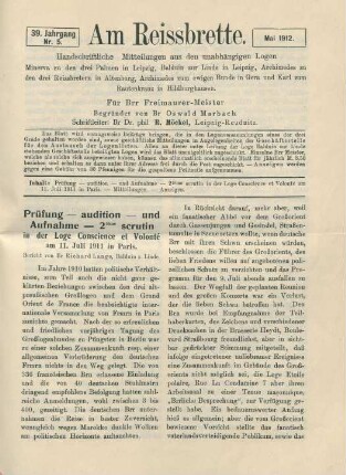 Nr. 5 Mai 1912.