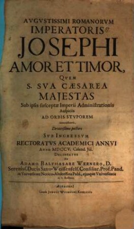 August. Romanorum Imp. Josephi amor et timor ... delineatus : [oratio acad.]
