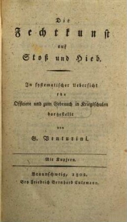 Die Fechtkunst auf Stoß und Hieb