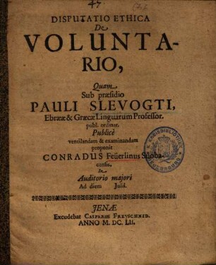 Disputatio Ethica De Voluntario