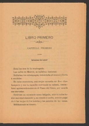 Libro primero - Capítulo primero : Infamias del amor