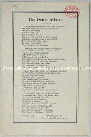 Patriotisches Gedicht zum Ersten Weltkrieg