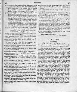 Species algarum rite cognitae : cum synonymis, differentiis, specificis et descriptionibus succinctis : Vol. prim. / Carl Adolf Agardh. - Lundae, 1820