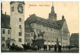 Chemnitz. Neues Rathaus - mit Kraftdroschken