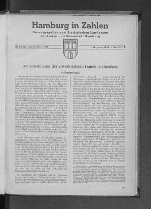 Die soziale Lage der erwerbstätigen Frauen in Hamburg