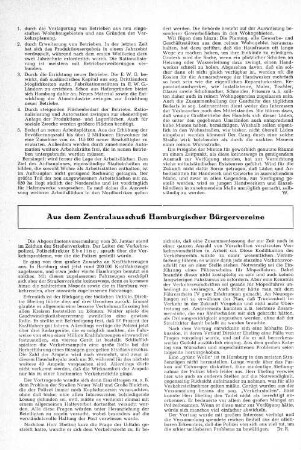 Aus dem Zentralausschuß Hamburgischer Bürgervereine